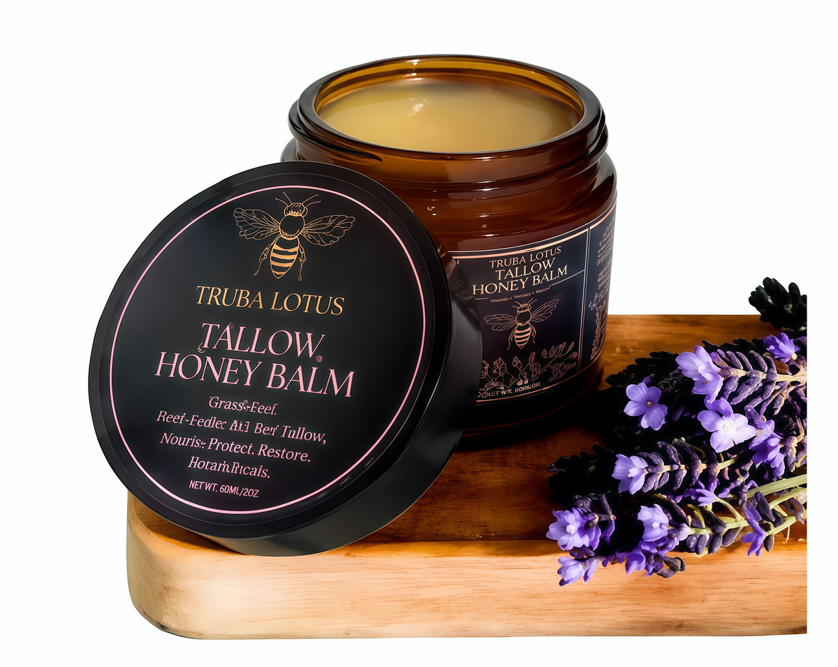Terra Lotus - Organic Grass-Fed Beef Tallow Balm with Raw Honey - Moisturizing Cream - Handmade All-Natural Moisturizer (4 Oz)