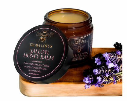 Terra Lotus - Organic Grass-Fed Beef Tallow Balm with Raw Honey - Moisturizing Cream - Handmade All-Natural Moisturizer (4 Oz)